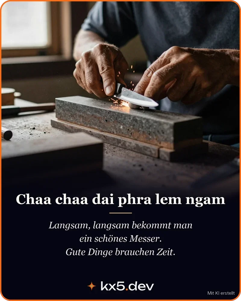 Chaa chaa dai phra lem ngam: Langsam, langsam bekommt man ein schönes Messer. Gute Dinge brauchen Zeit.
