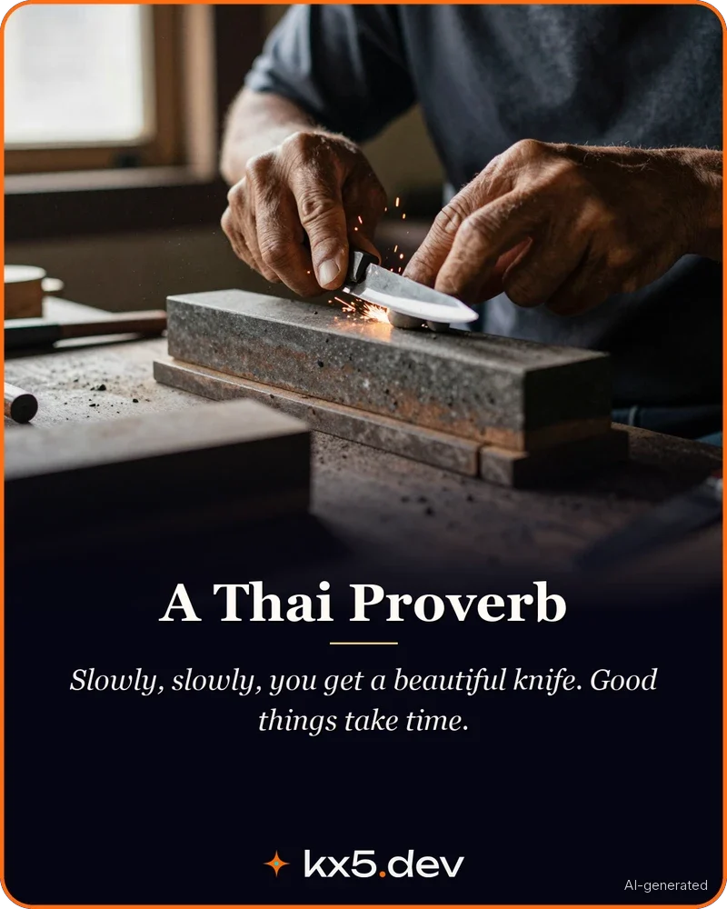 A Thai Proverb: Slowly, slowly, you get a beautiful knife. Good things take time.