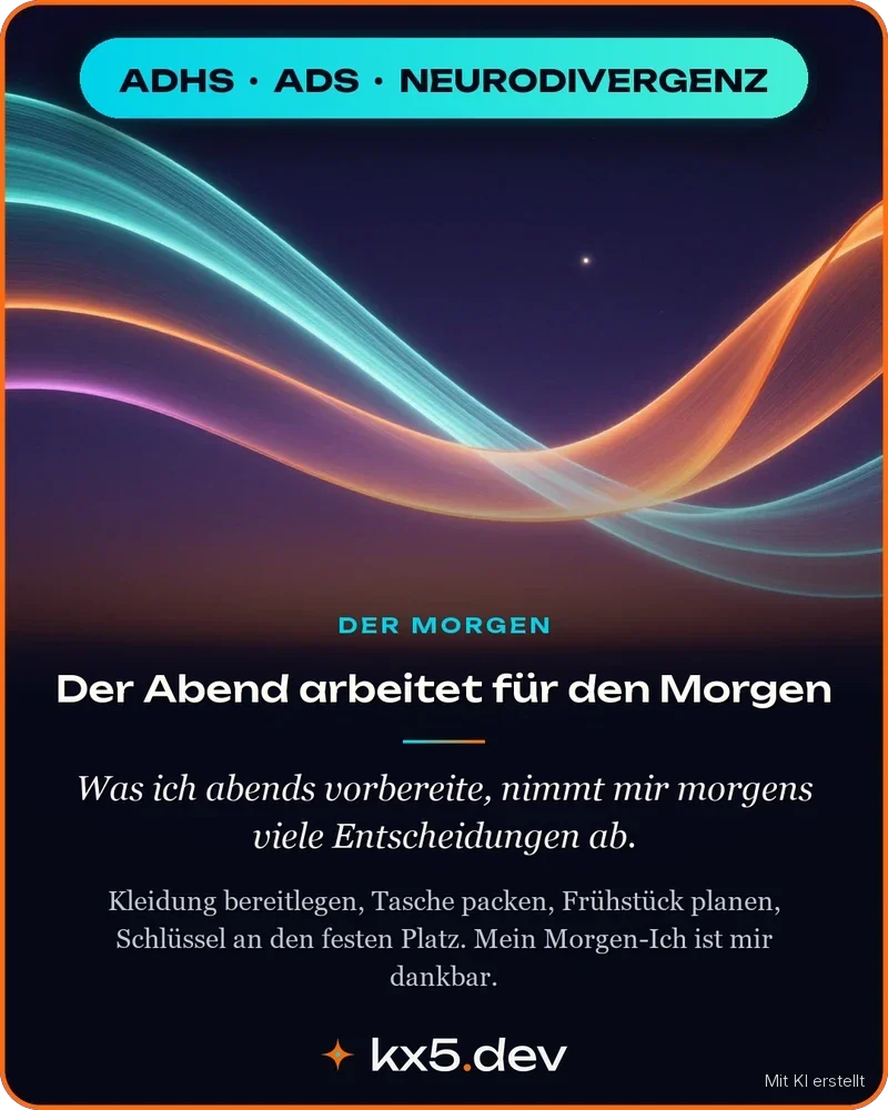 Der Abend arbeitet für den Morgen: Was ich abends vorbereite, nimmt mir morgens viele Entscheidungen ab.