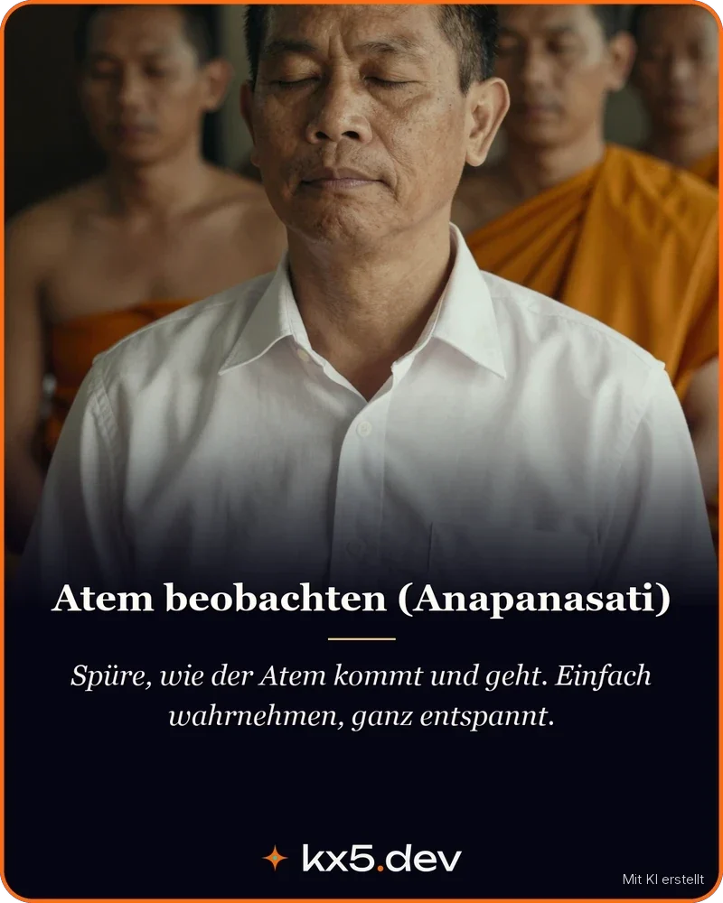 Atem beobachten (Anapanasati): Spüre, wie der Atem kommt und geht. Einfach wahrnehmen, ganz entspannt.