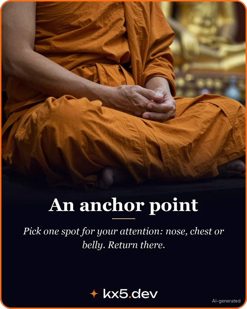 An anchor point: Pick one spot for your attention: nose, chest or belly. Return there.
