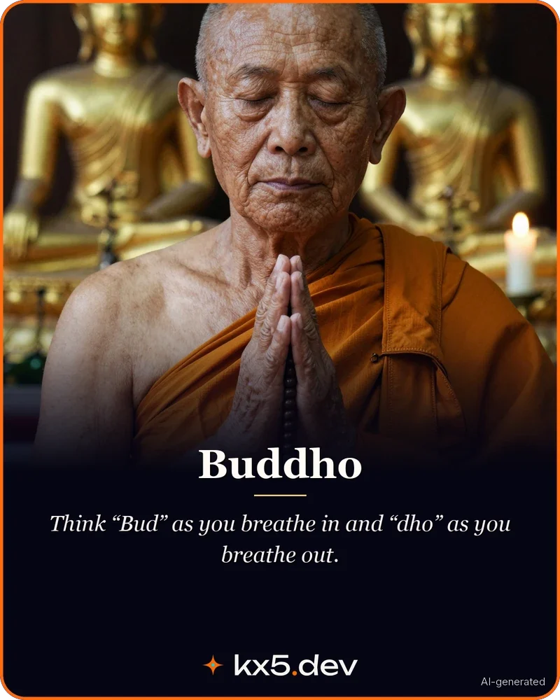 Buddho: Think “Bud” as you breathe in and “dho” as you breathe out.