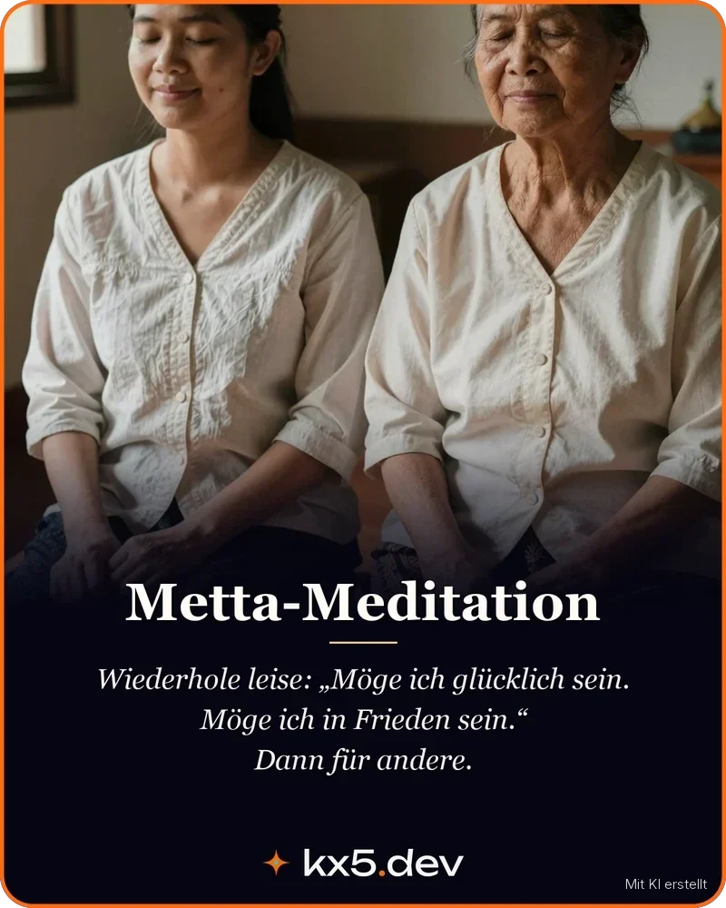 Metta-Meditation: Wiederhole leise: „Möge ich glücklich sein. Möge ich in Frieden sein.“ Dann für andere.