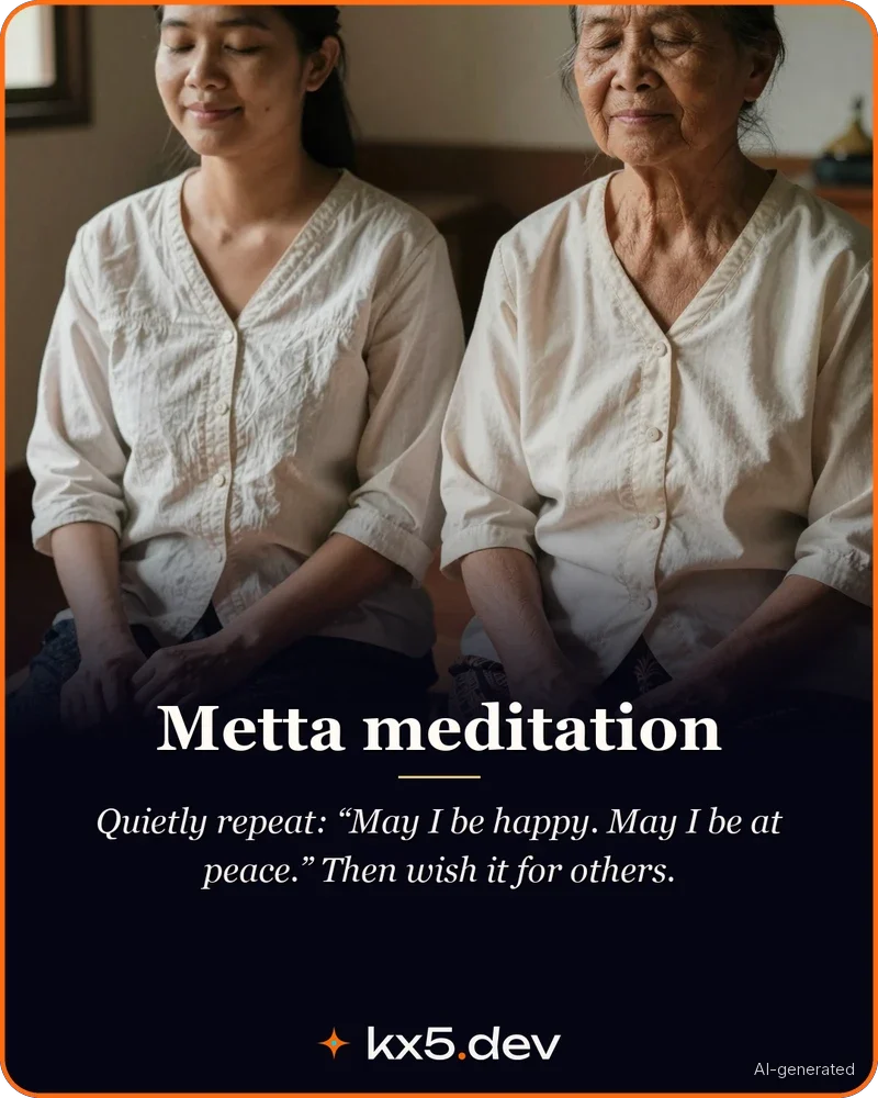 Metta meditation: Quietly repeat: “May I be happy. May I be at peace.” Then wish it for others.