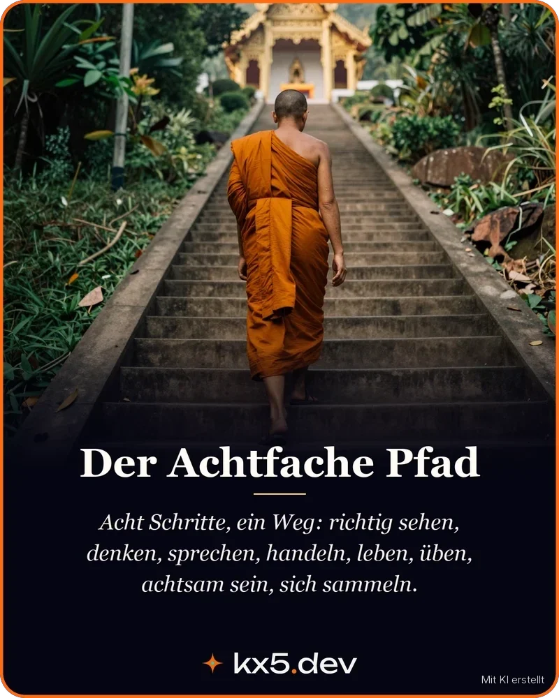 Der Achtfache Pfad: Acht Schritte, ein Weg: richtig sehen, denken, sprechen, handeln, leben, üben, achtsam sein, sich sammeln.