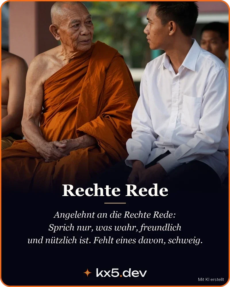 Rechte Rede: Sprich nur, was wahr, freundlich und nützlich ist. Fehlt eines davon, schweig.
