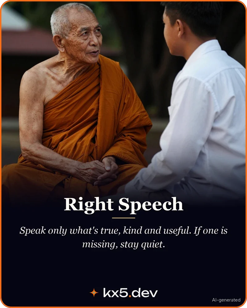 Right Speech: Speak only what's true, kind and useful. If one is missing, stay quiet.