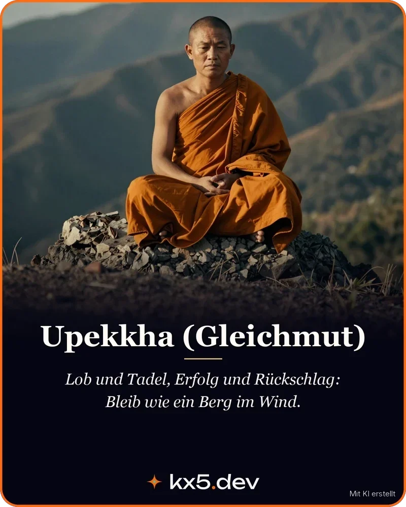 Upekkha (Gleichmut): Lob und Tadel, Erfolg und Rückschlag: Bleib wie ein Berg im Wind.