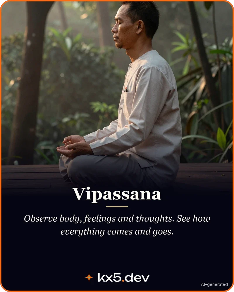 Vipassana: Observe body, feelings and thoughts. See how everything comes and goes.