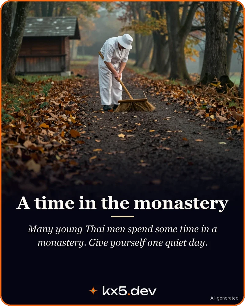 A time in the monastery: Many young Thai men spend some time in a monastery. Give yourself one quiet day.